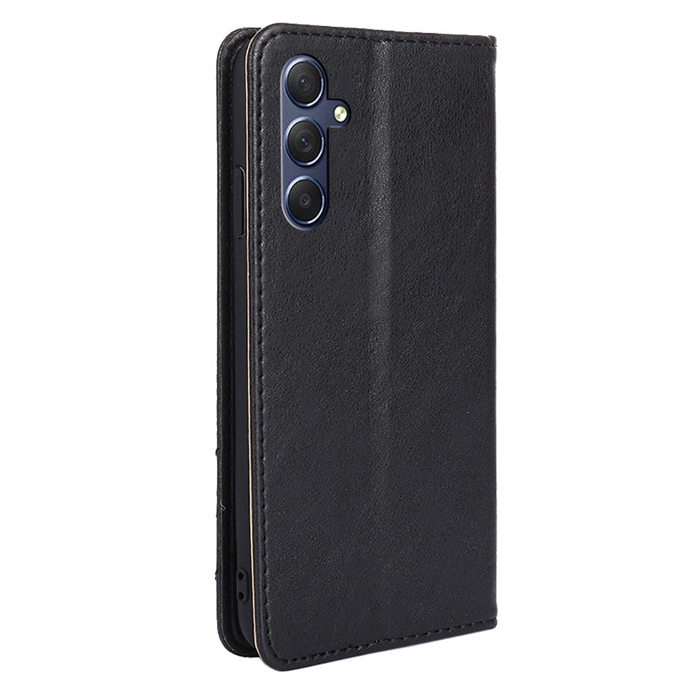 Uniqkart for Samsung Galaxy M54 / F54 5G Leather Wallet Stand Shell Triangle Stitching Line Phone Case - Black