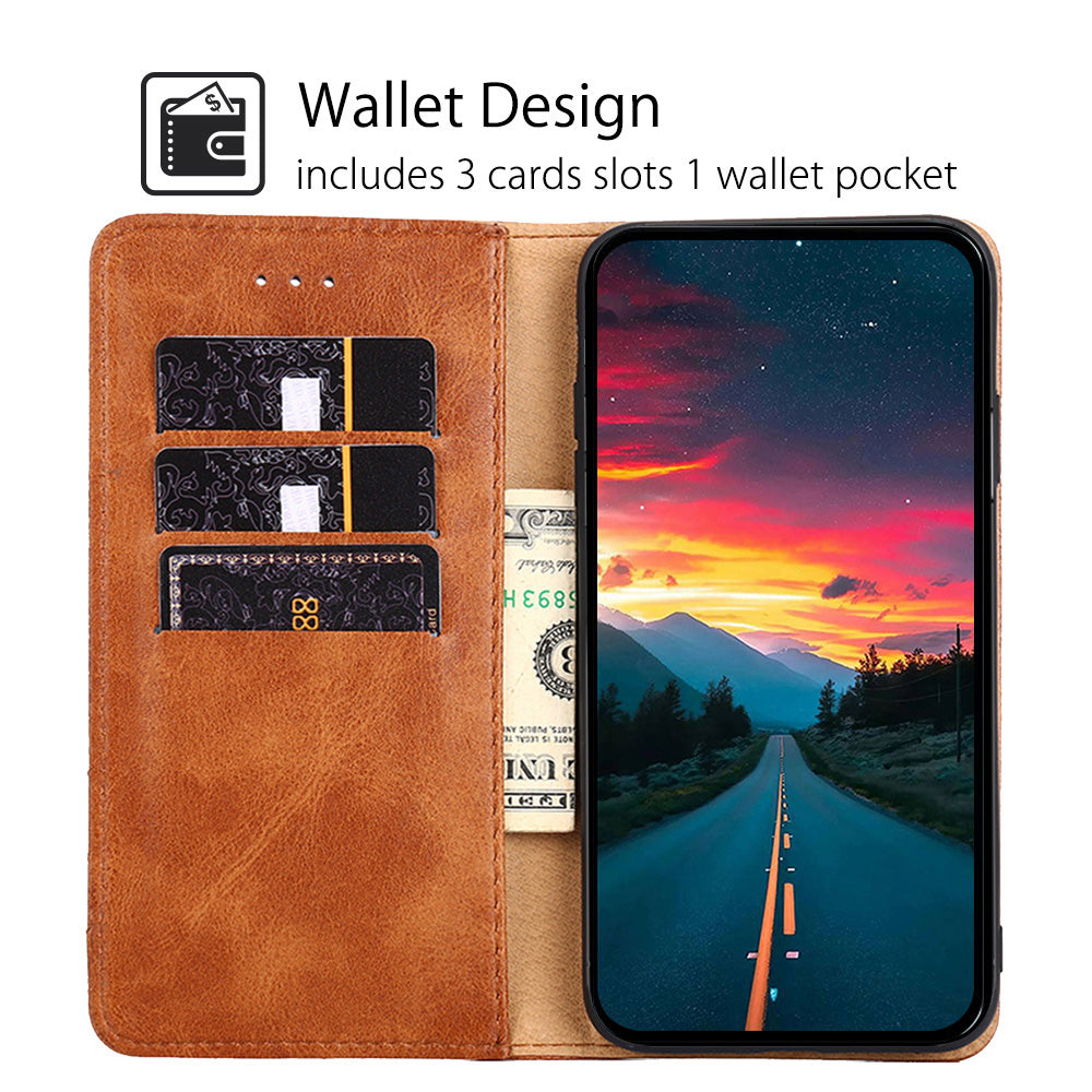 Uniqkart for Samsung Galaxy M54 / F54 5G Leather Wallet Stand Shell Triangle Stitching Line Phone Case - Brown