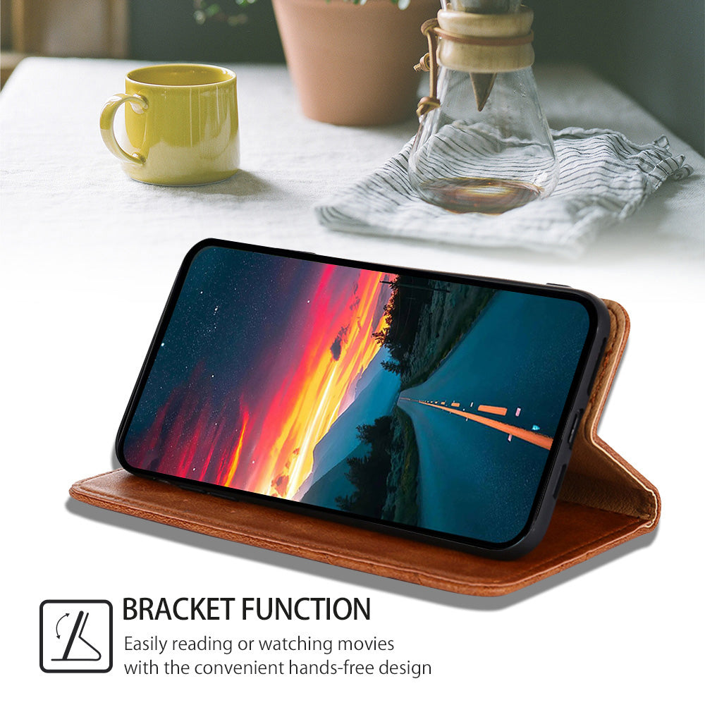 Uniqkart for Samsung Galaxy M54 / F54 5G Leather Wallet Stand Shell Triangle Stitching Line Phone Case - Brown