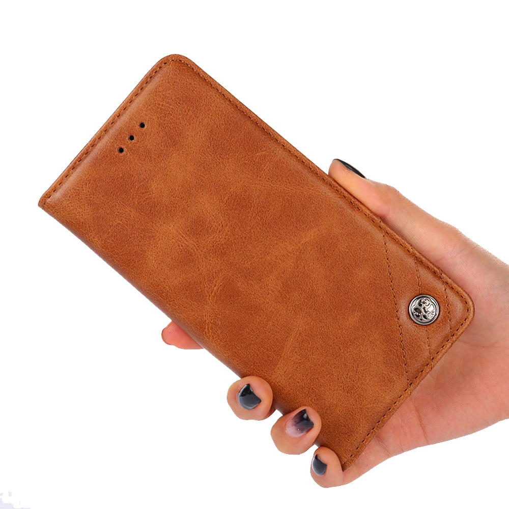 Uniqkart for Samsung Galaxy M54 / F54 5G Leather Wallet Stand Shell Triangle Stitching Line Phone Case - Brown