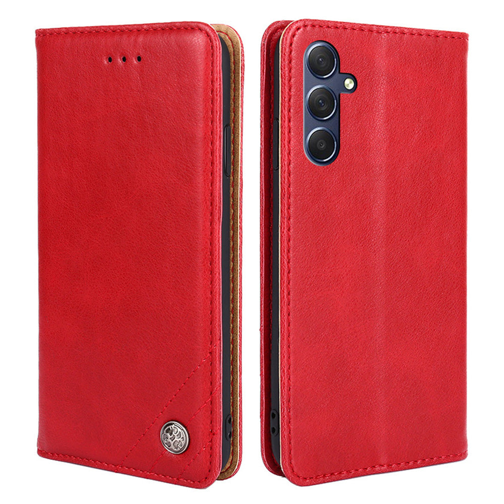Uniqkart for Samsung Galaxy M54 / F54 5G Leather Wallet Stand Shell Triangle Stitching Line Phone Case - Red