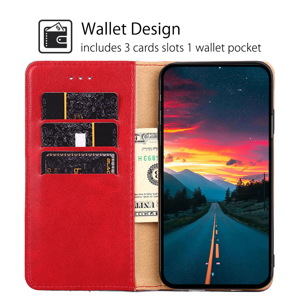 Uniqkart for Samsung Galaxy M54 / F54 5G Leather Wallet Stand Shell Triangle Stitching Line Phone Case - Red