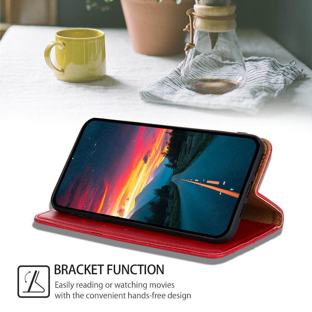 Uniqkart for Samsung Galaxy M54 / F54 5G Leather Wallet Stand Shell Triangle Stitching Line Phone Case - Red