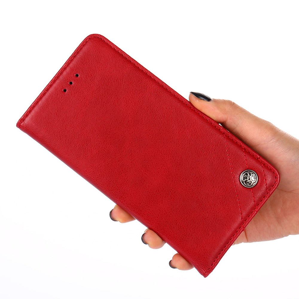 Uniqkart for Samsung Galaxy M54 / F54 5G Leather Wallet Stand Shell Triangle Stitching Line Phone Case - Red