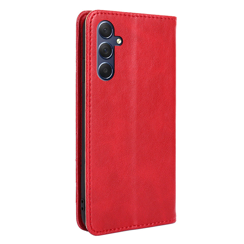 Uniqkart for Samsung Galaxy M54 / F54 5G Leather Wallet Stand Shell Triangle Stitching Line Phone Case - Red