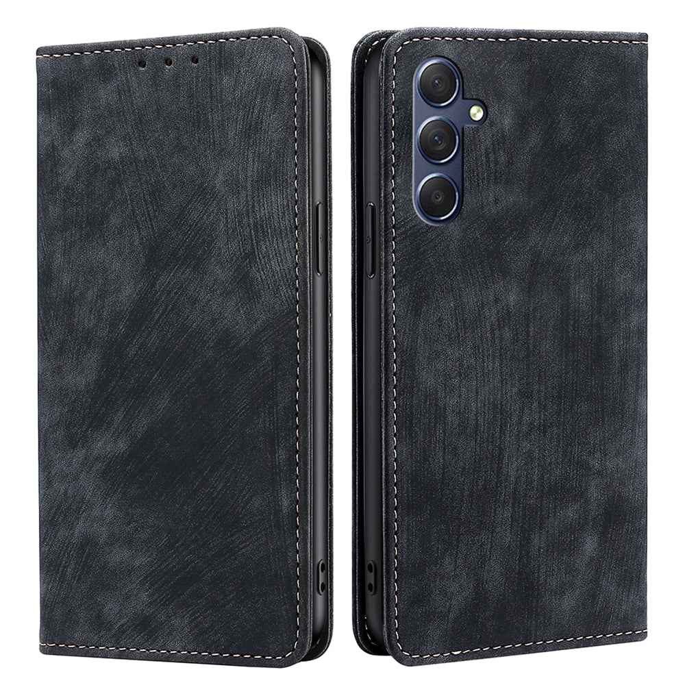 Uniqkart for Samsung Galaxy M54 5G / F54 5G RFID Blocking Wallet Phone Case Leather Stand Anti-drop Cover - Black