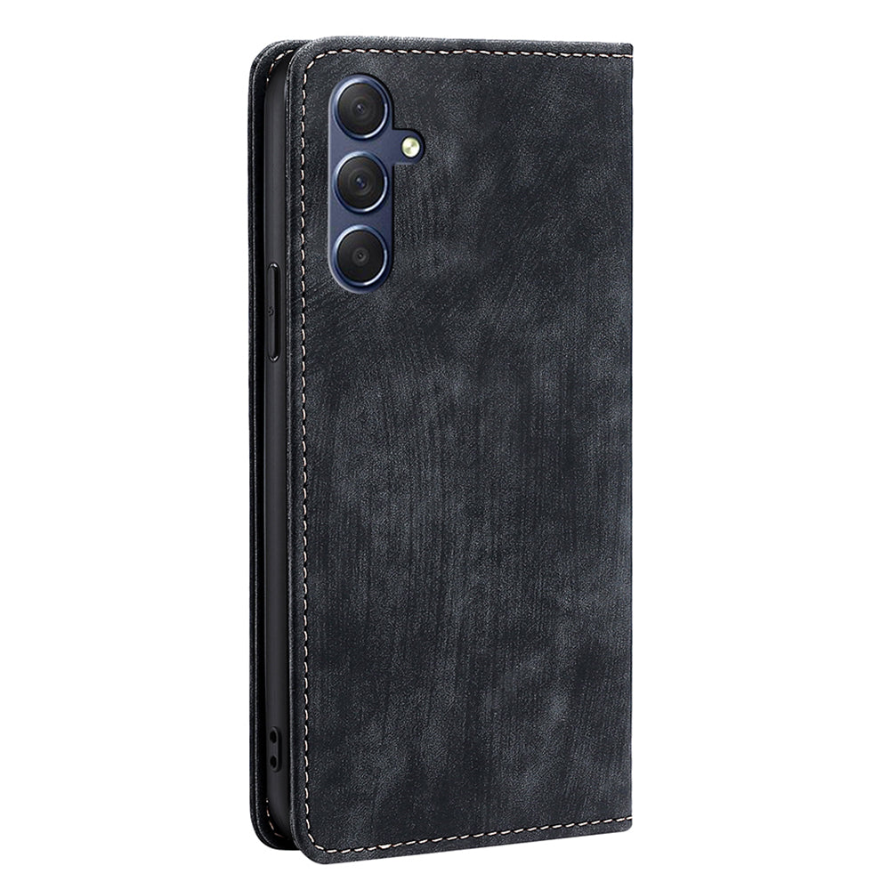 Uniqkart for Samsung Galaxy M54 5G / F54 5G RFID Blocking Wallet Phone Case Leather Stand Anti-drop Cover - Black