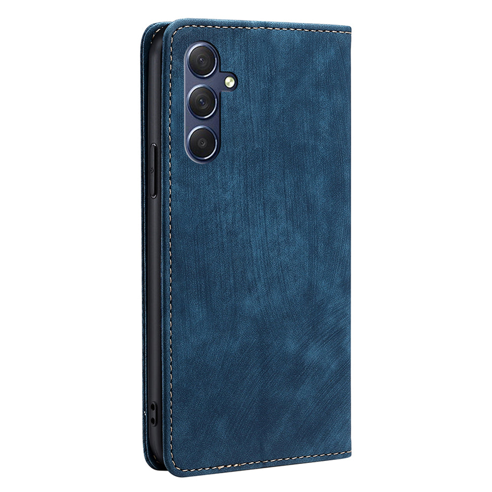 Uniqkart for Samsung Galaxy M54 5G / F54 5G RFID Blocking Wallet Phone Case Leather Stand Anti-drop Cover - Blue