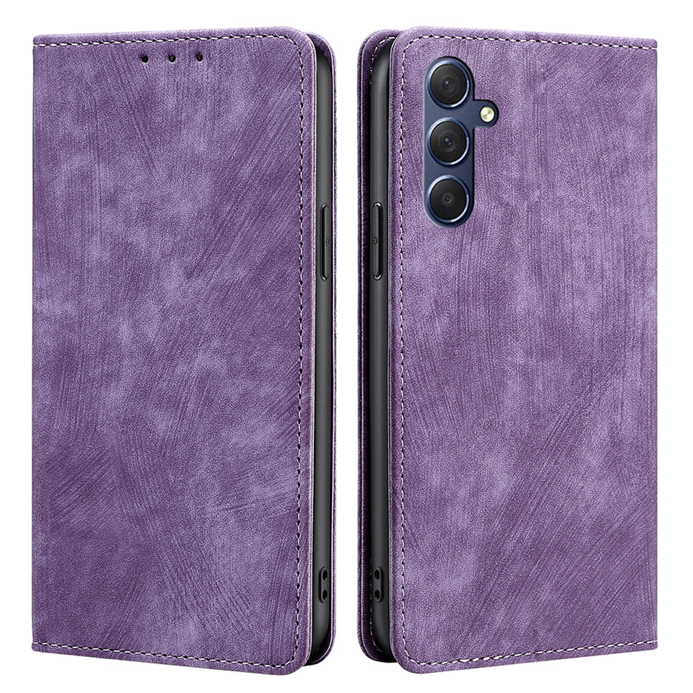 Uniqkart for Samsung Galaxy M54 5G / F54 5G RFID Blocking Wallet Phone Case Leather Stand Anti-drop Cover - Purple