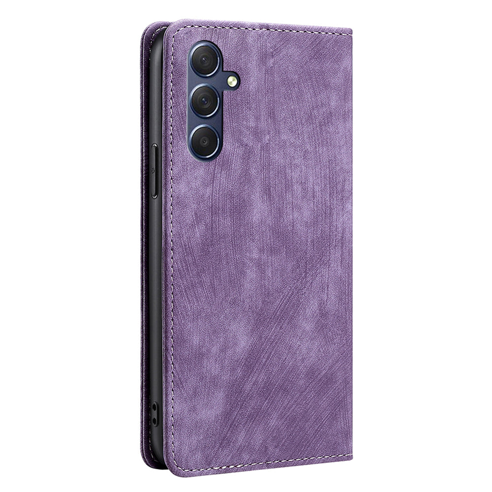 Uniqkart for Samsung Galaxy M54 5G / F54 5G RFID Blocking Wallet Phone Case Leather Stand Anti-drop Cover - Purple