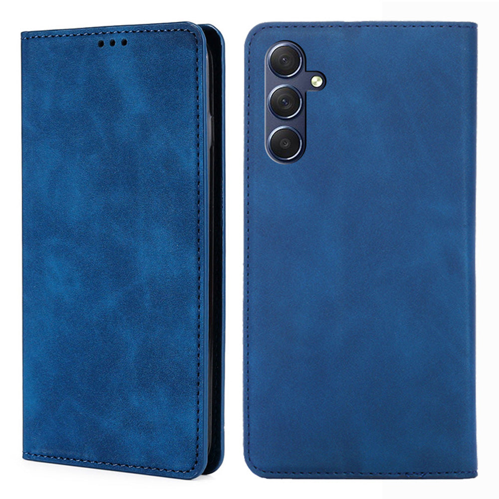 Uniqkart for Samsung Galaxy M54 / F54 5G Card Holder PU Leather Cover Skin-touch Flip Stand Phone Case - Blue