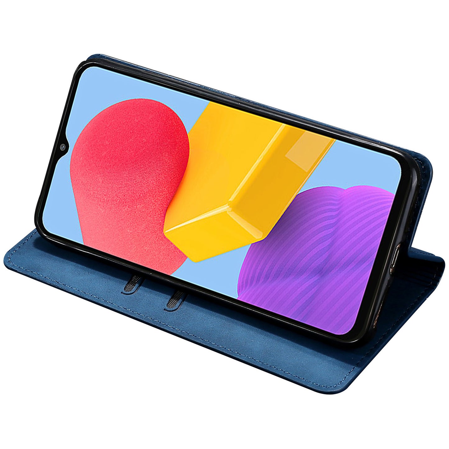 Uniqkart for Samsung Galaxy M54 / F54 5G Card Holder PU Leather Cover Skin-touch Flip Stand Phone Case - Blue