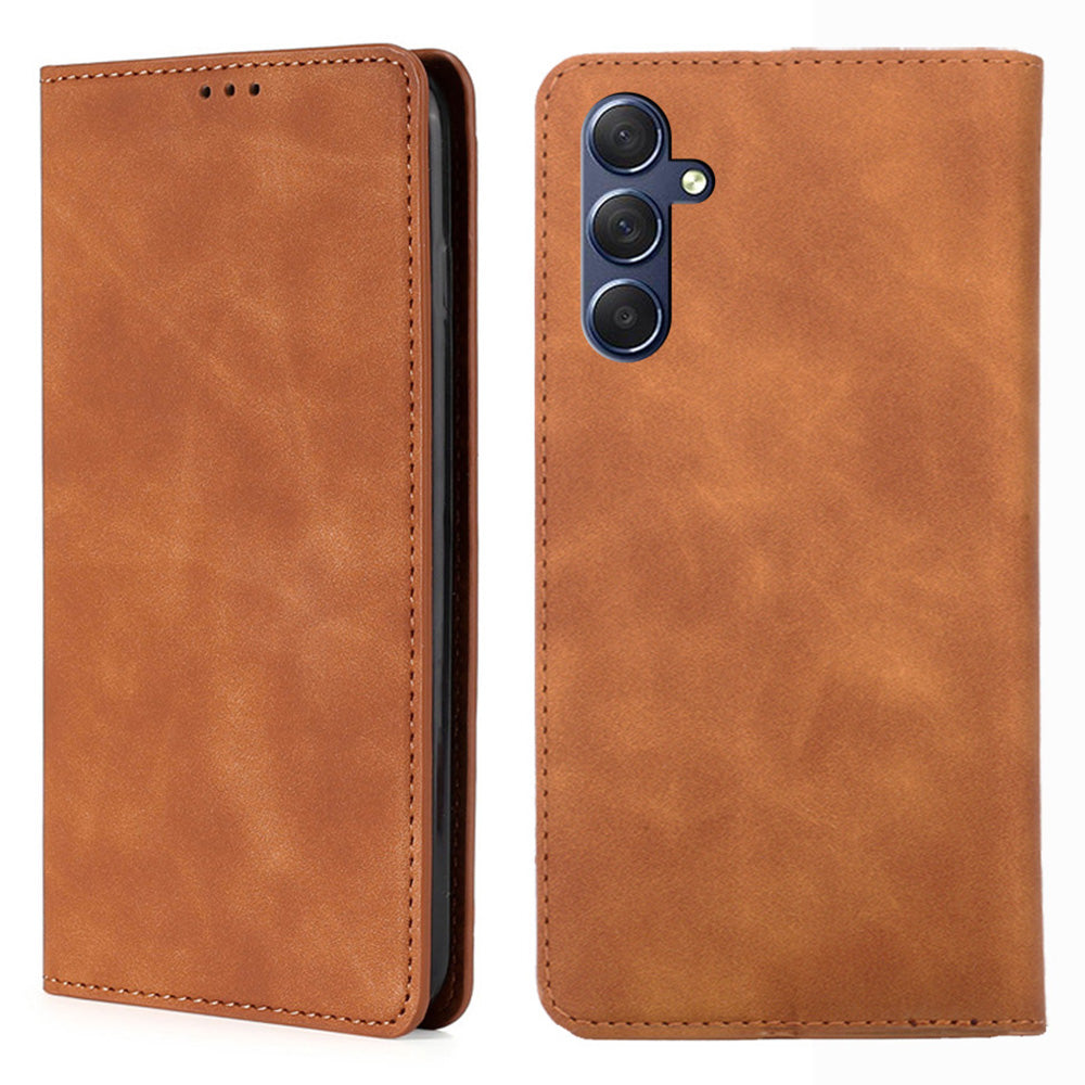 Uniqkart for Samsung Galaxy M54 / F54 5G Card Holder PU Leather Cover Skin-touch Flip Stand Phone Case - Light Brown