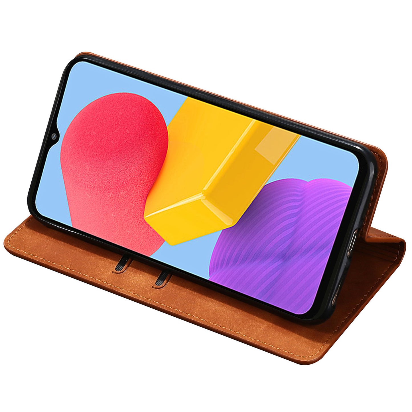 Uniqkart for Samsung Galaxy M54 / F54 5G Card Holder PU Leather Cover Skin-touch Flip Stand Phone Case - Light Brown
