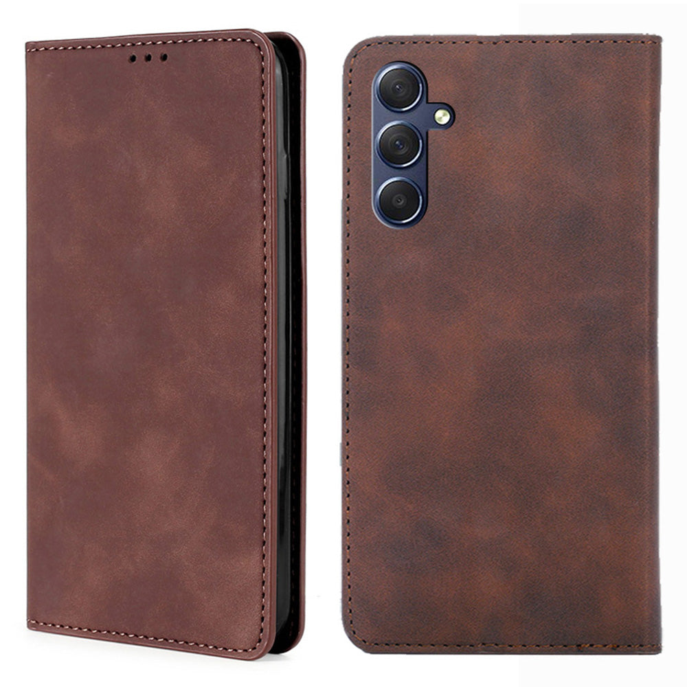 Uniqkart for Samsung Galaxy M54 / F54 5G Card Holder PU Leather Cover Skin-touch Flip Stand Phone Case - Dark Brown