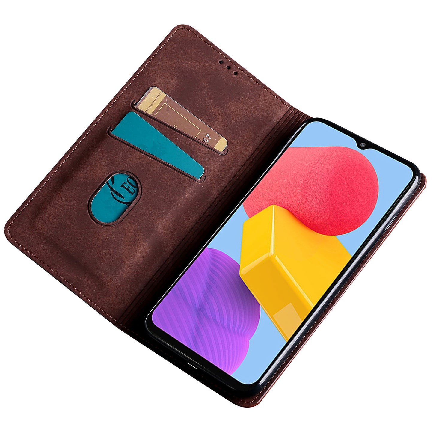 Uniqkart for Samsung Galaxy M54 / F54 5G Card Holder PU Leather Cover Skin-touch Flip Stand Phone Case - Dark Brown