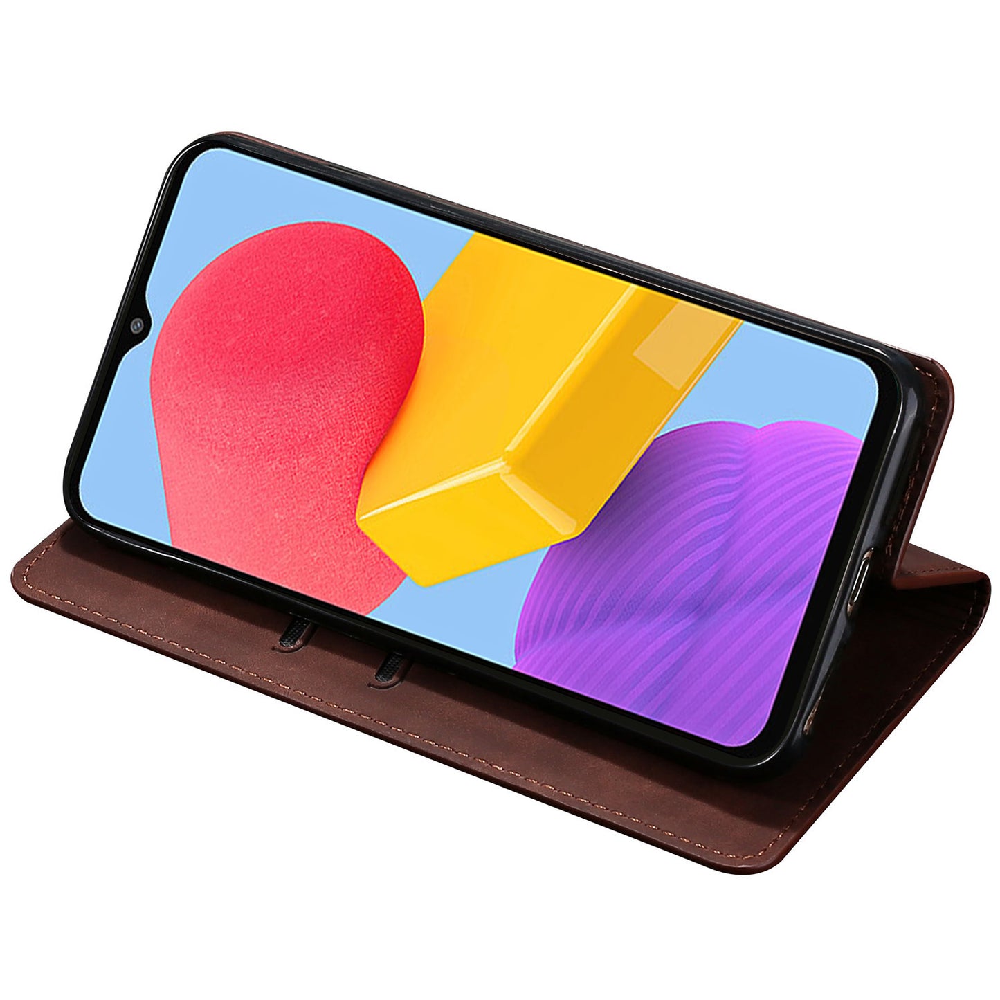 Uniqkart for Samsung Galaxy M54 / F54 5G Card Holder PU Leather Cover Skin-touch Flip Stand Phone Case - Dark Brown