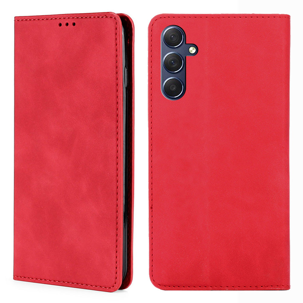 Uniqkart for Samsung Galaxy M54 / F54 5G Card Holder PU Leather Cover Skin-touch Flip Stand Phone Case - Red