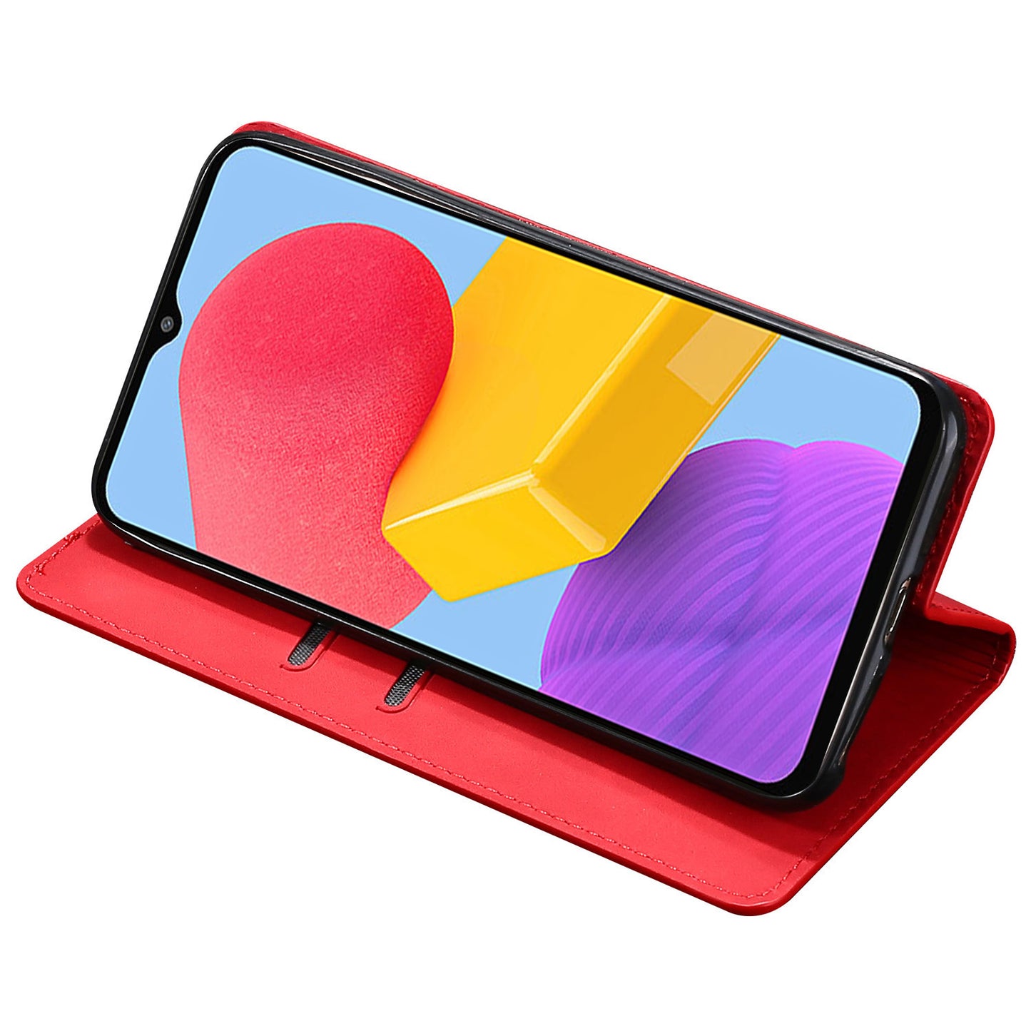Uniqkart for Samsung Galaxy M54 / F54 5G Card Holder PU Leather Cover Skin-touch Flip Stand Phone Case - Red