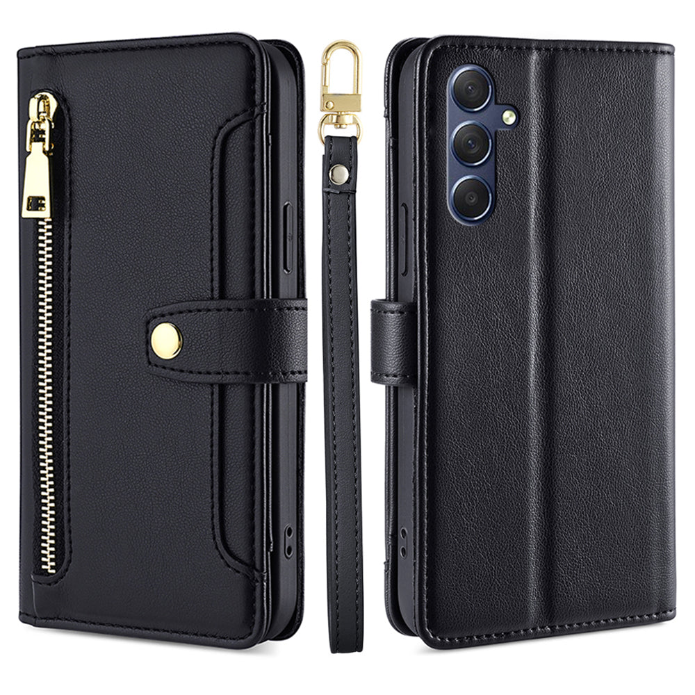 Uniqkart for Samsung Galaxy M54 5G / F54 5G Folio Flip Stand Wallet Case Zipper Pocket PU Leather Phone Cover - Black
