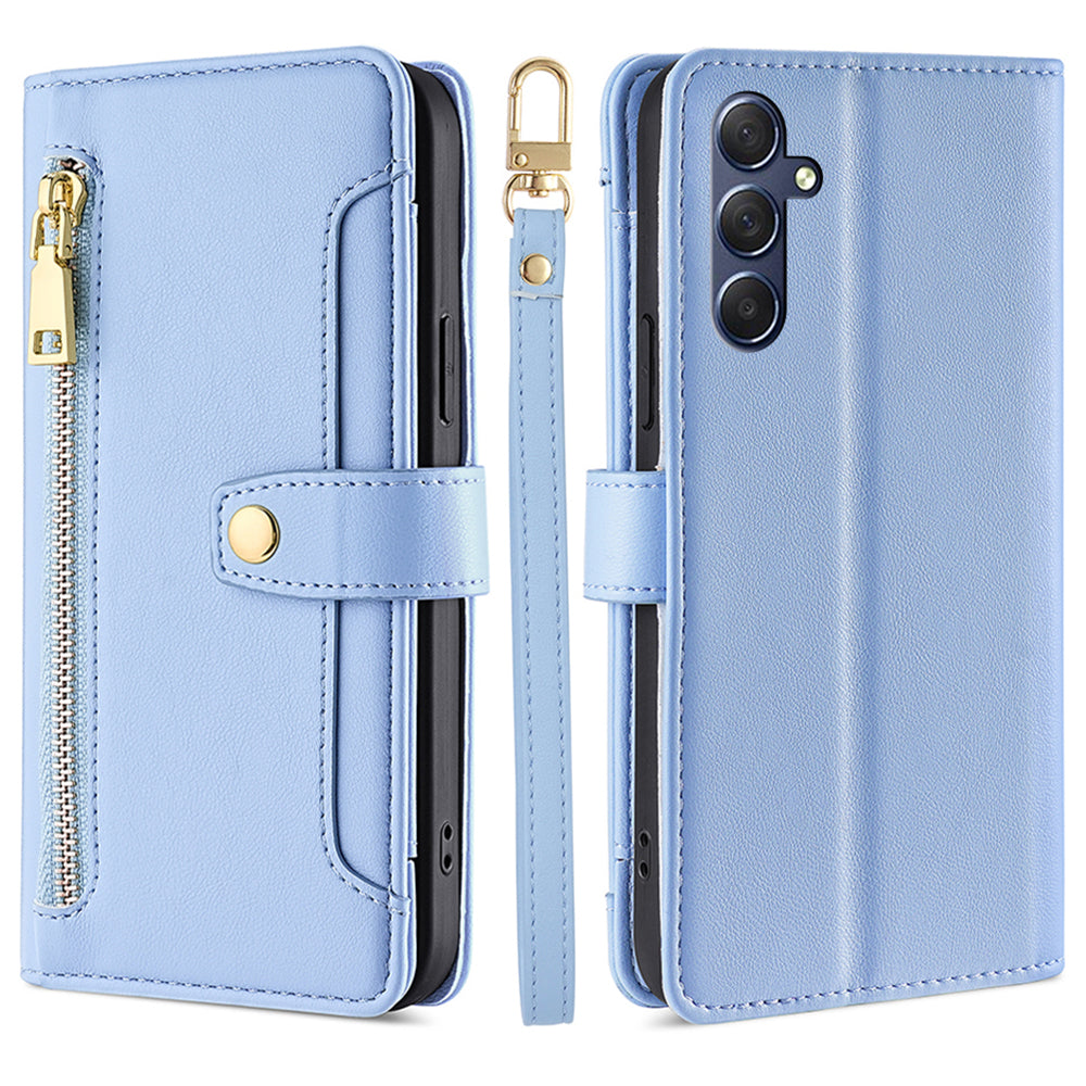 Uniqkart for Samsung Galaxy M54 5G / F54 5G Folio Flip Stand Wallet Case Zipper Pocket PU Leather Phone Cover - Blue