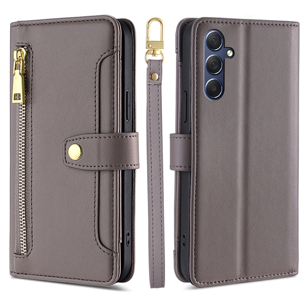 Uniqkart for Samsung Galaxy M54 5G / F54 5G Folio Flip Stand Wallet Case Zipper Pocket PU Leather Phone Cover - Grey