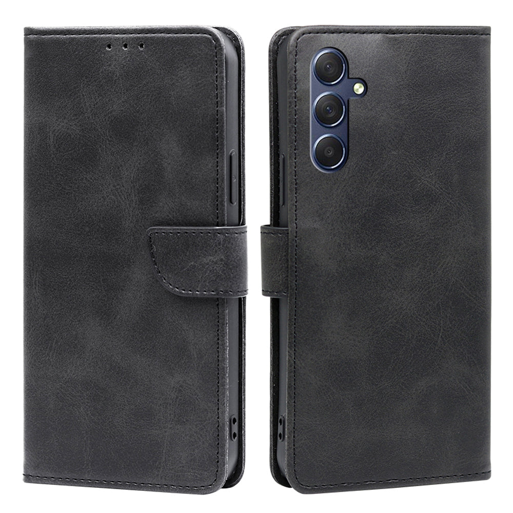 Uniqkart for Samsung Galaxy M54 / F54 5G Calf Texture Wallet Phone Case PU Leather Stand Cover - Black