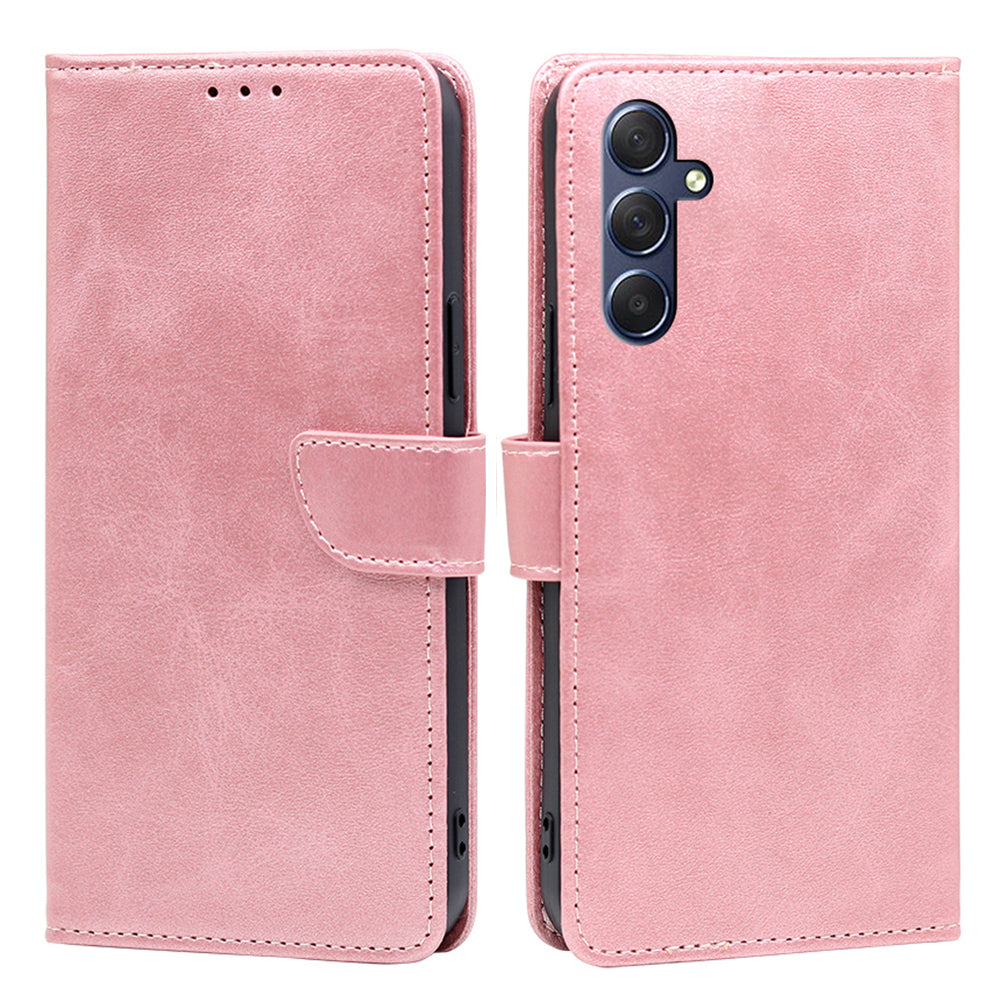 Uniqkart for Samsung Galaxy M54 / F54 5G Calf Texture Wallet Phone Case PU Leather Stand Cover - Rose Gold