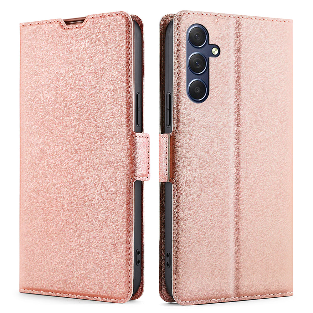 Uniqkart for Samsung Galaxy F54 5G / M54 5G Anti-Scratch Card Slot Phone Case PU Leather Stand Shockproof Cover - Rose Gold