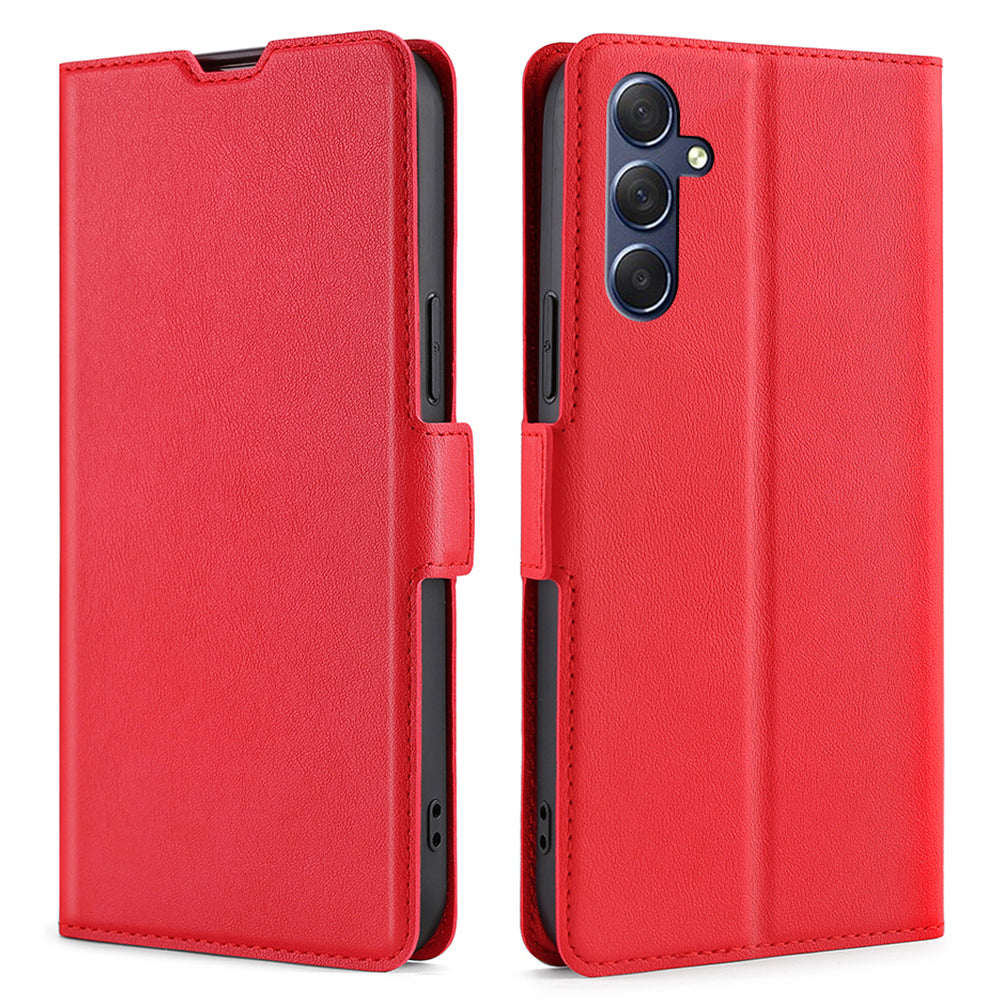 Uniqkart for Samsung Galaxy F54 5G / M54 5G Anti-Scratch Card Slot Phone Case PU Leather Stand Shockproof Cover - Red