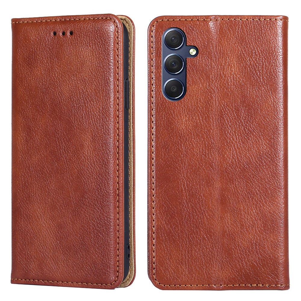Uniqkart for Samsung Galaxy M54 / F54 5G Magnetic Closing Phone Case PU Leather Stand Wallet Cover - Brown