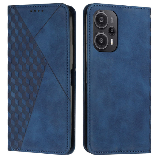Uniqkart for Xiaomi Poco F5 5G / Redmi Note 12 Turbo Imprinted Rhombus Leather Case Phone Stand Wallet Cover - Sapphire