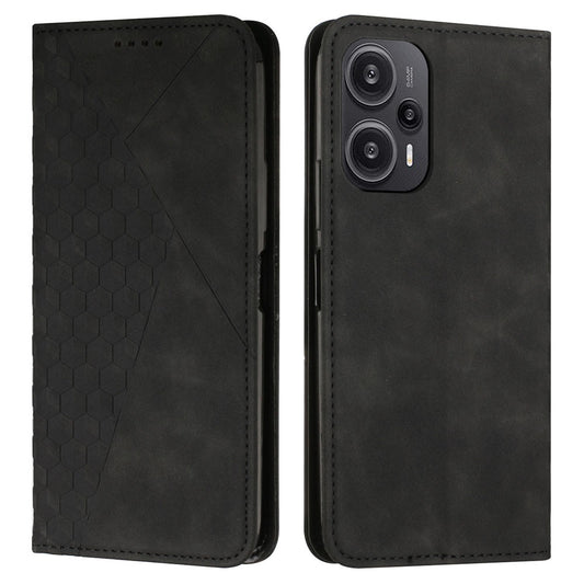 Uniqkart for Xiaomi Poco F5 5G / Redmi Note 12 Turbo Imprinted Rhombus Leather Case Phone Stand Wallet Cover - Black