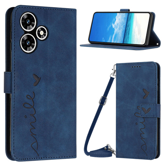 Stand Case for Infinix Hot 30 Play NFC 4G Heart Shape PU Leather Wallet Phone Cover with Shoulder Strap - Sapphire