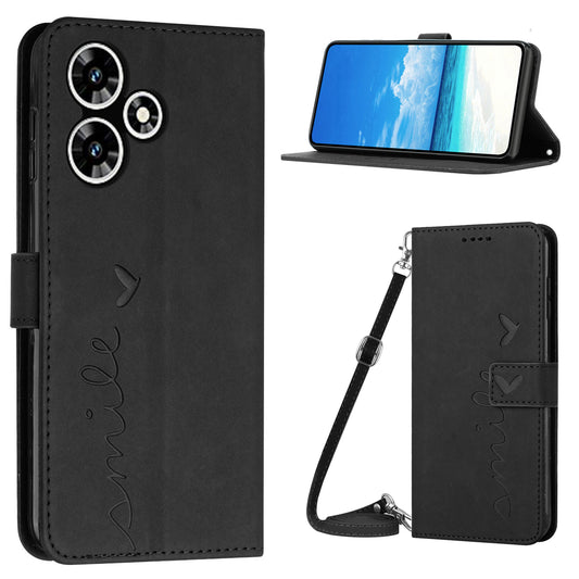 Stand Case for Infinix Hot 30 Play NFC 4G Heart Shape PU Leather Wallet Phone Cover with Shoulder Strap - Black