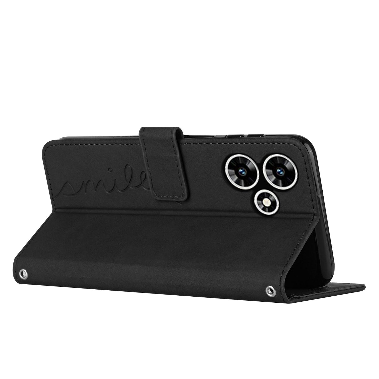 Stand Case for Infinix Hot 30 Play NFC 4G Heart Shape PU Leather Wallet Phone Cover with Shoulder Strap - Black