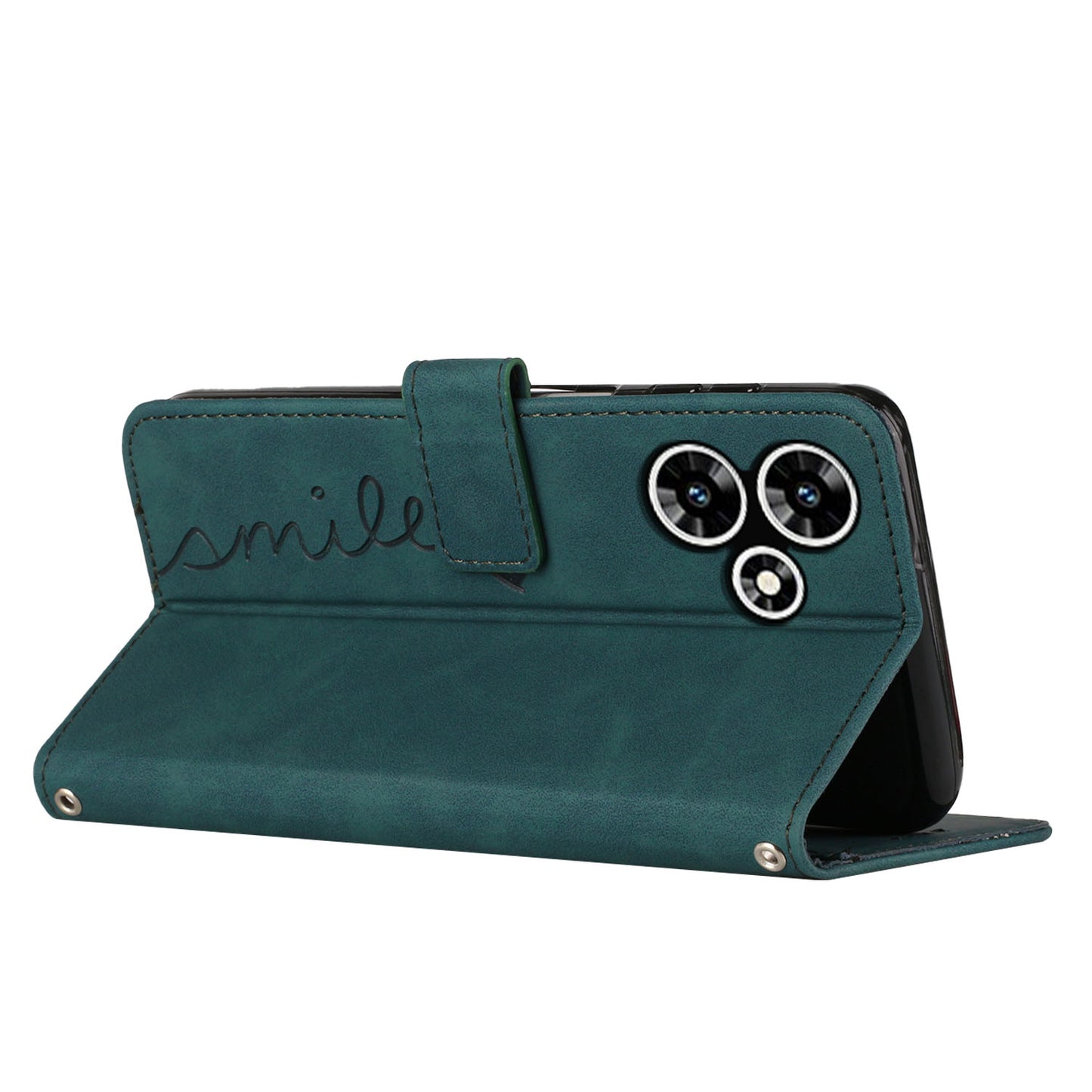 Stand Case for Infinix Hot 30 Play NFC 4G Heart Shape PU Leather Wallet Phone Cover with Shoulder Strap - Green