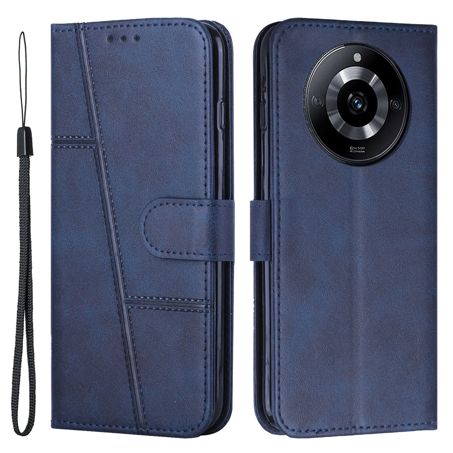 Uniqkart for Realme 11 Pro 5G / 11 Pro+ 5G Smartphone Case PU Leather Magnetic Clasp Wallet Stand Cover - Sapphire