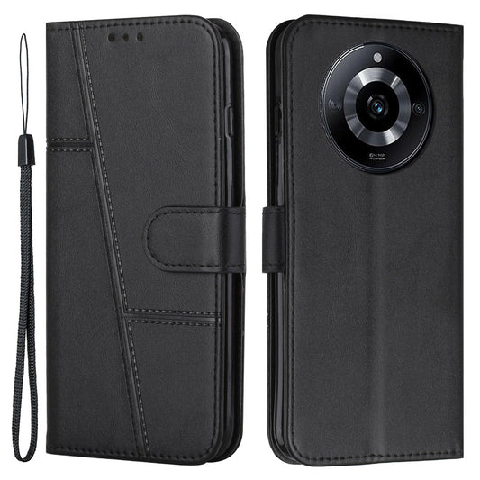 Uniqkart for Realme 11 Pro 5G / 11 Pro+ 5G Smartphone Case PU Leather Magnetic Clasp Wallet Stand Cover - Black