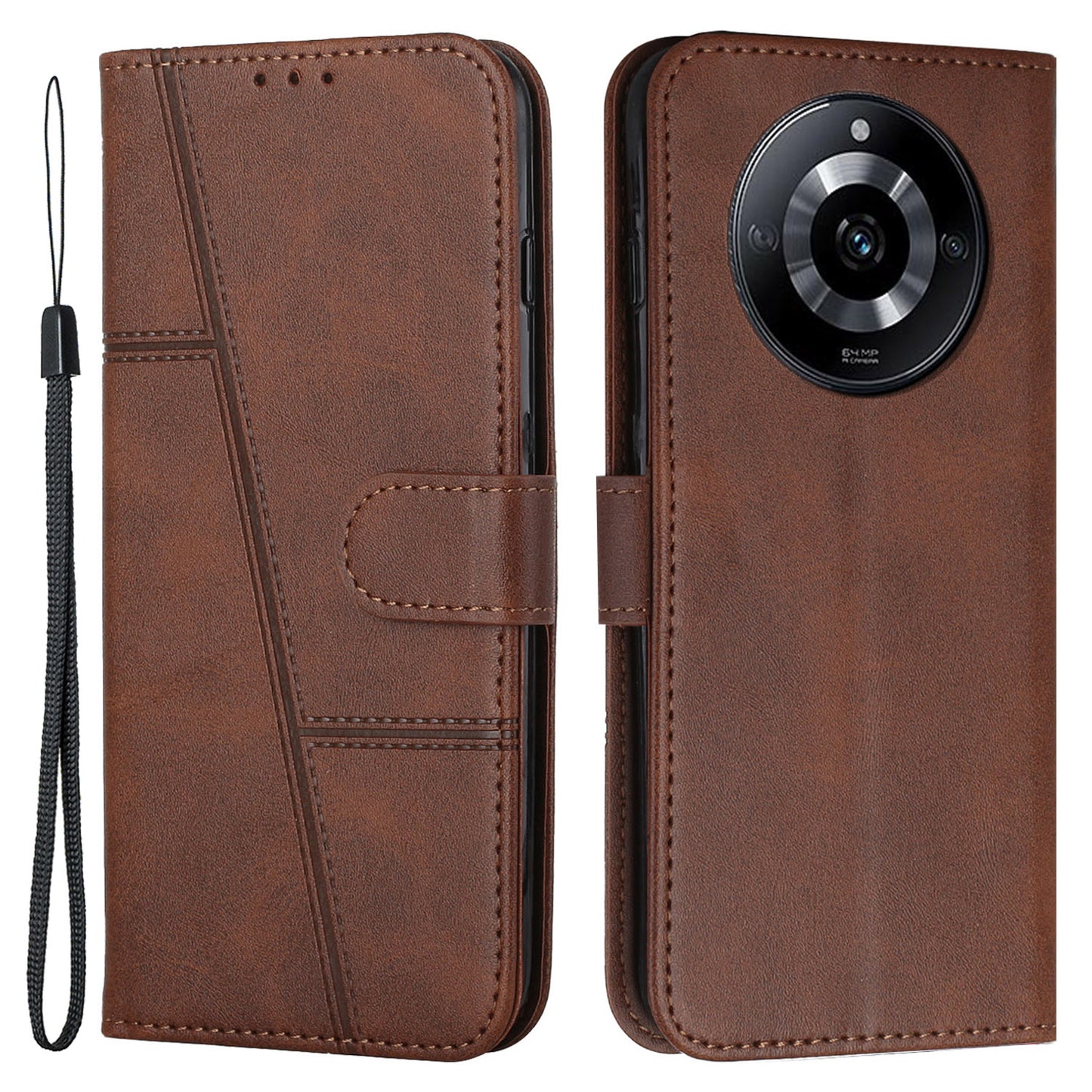 Uniqkart for Realme 11 Pro 5G / 11 Pro+ 5G Smartphone Case PU Leather Magnetic Clasp Wallet Stand Cover - Brown