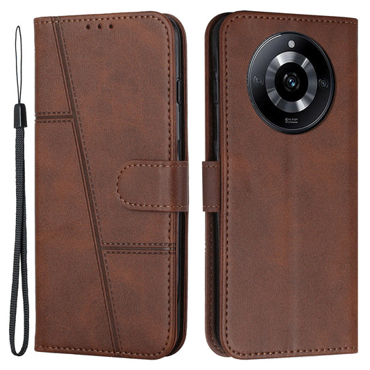 Uniqkart for Realme 11 Pro 5G / 11 Pro+ 5G Smartphone Case PU Leather Magnetic Clasp Wallet Stand Cover - Brown