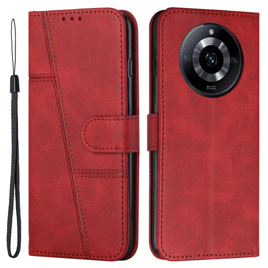Uniqkart for Realme 11 Pro 5G / 11 Pro+ 5G Smartphone Case PU Leather Magnetic Clasp Wallet Stand Cover - Red