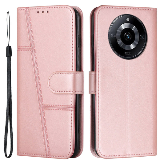 Uniqkart for Realme 11 Pro 5G / 11 Pro+ 5G Smartphone Case PU Leather Magnetic Clasp Wallet Stand Cover - Rose Gold