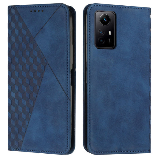 Uniqkart for Xiaomi Redmi Note 12S 4G Imprinted Rhombus Leather Case Phone Stand Wallet Shockproof Cover - Sapphire