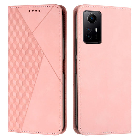 Uniqkart for Xiaomi Redmi Note 12S 4G Imprinted Rhombus Leather Case Phone Stand Wallet Shockproof Cover - Rose Gold