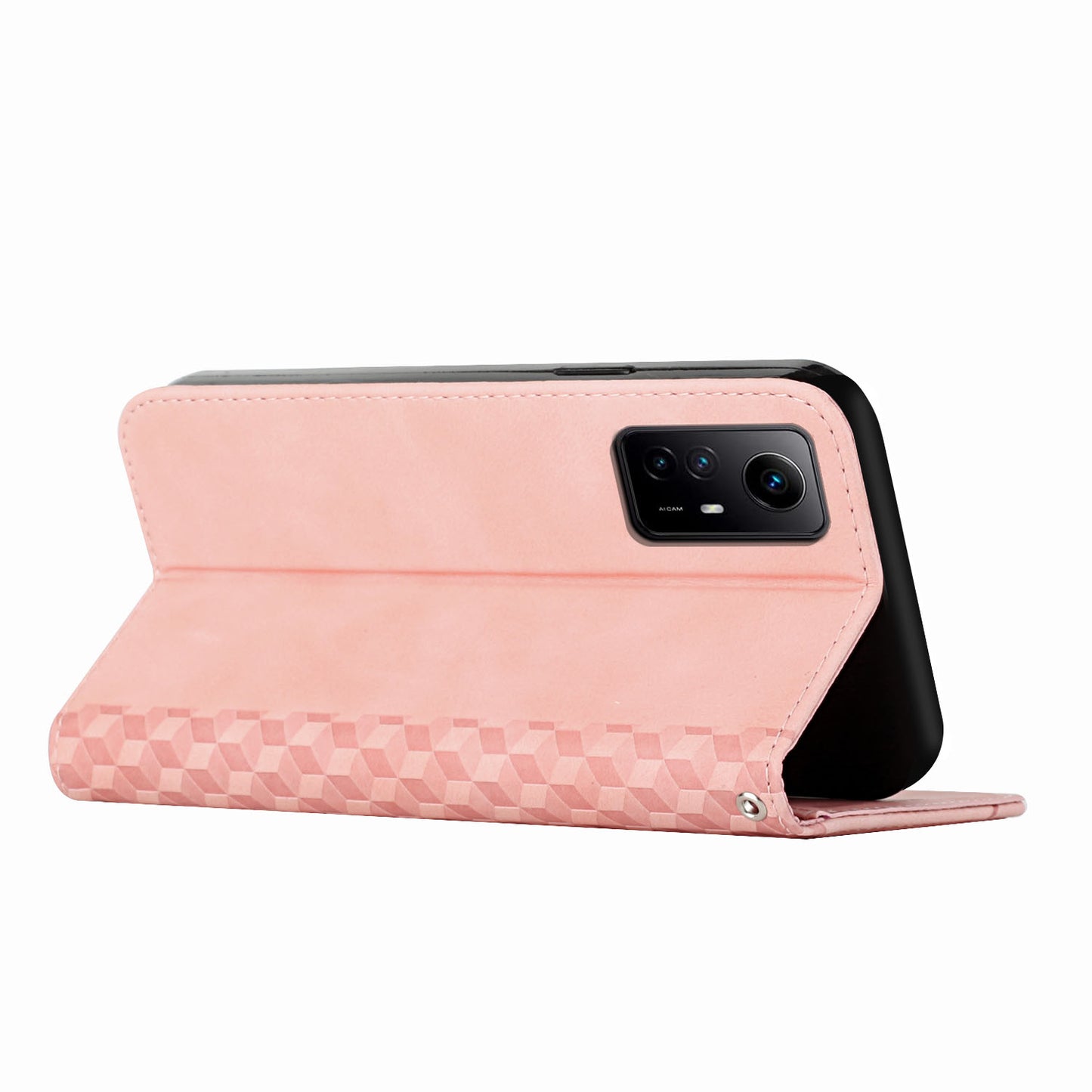 Uniqkart for Xiaomi Redmi Note 12S 4G Imprinted Rhombus Leather Case Phone Stand Wallet Shockproof Cover - Rose Gold