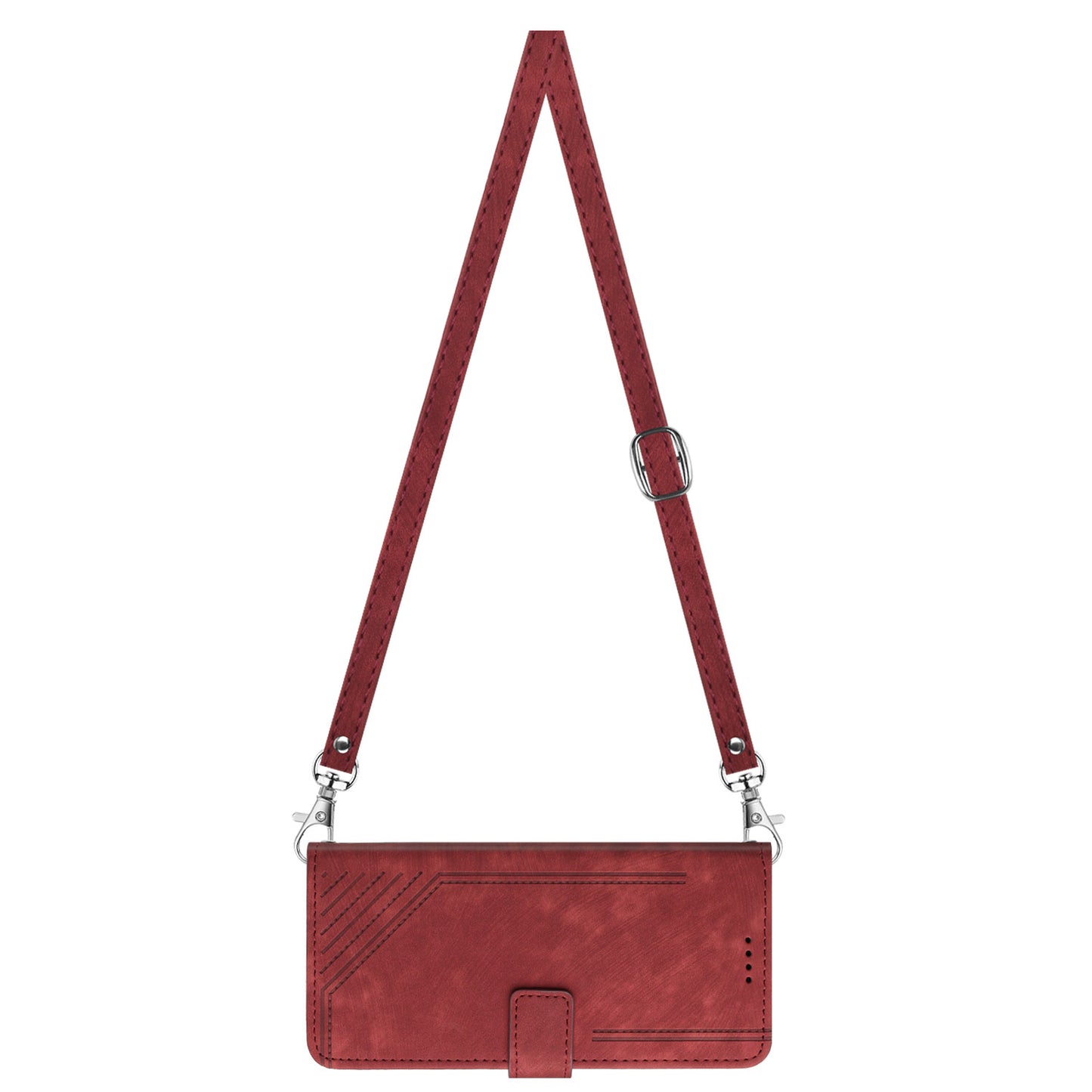 Leather Case for Realme C55 Lines Imprinted Viewing Stand Wallet Phone Cover with Shoulder Strap - Red
