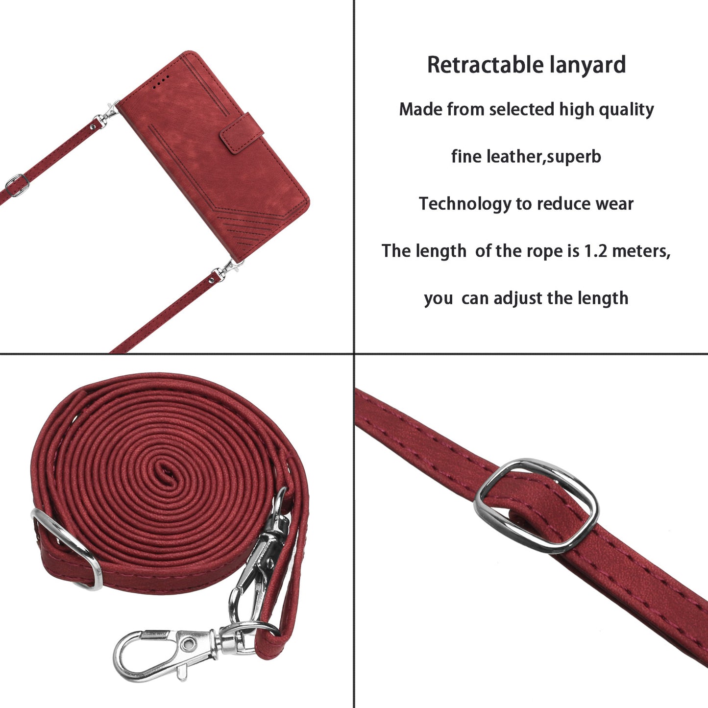 Leather Case for Realme C55 Lines Imprinted Viewing Stand Wallet Phone Cover with Shoulder Strap - Red