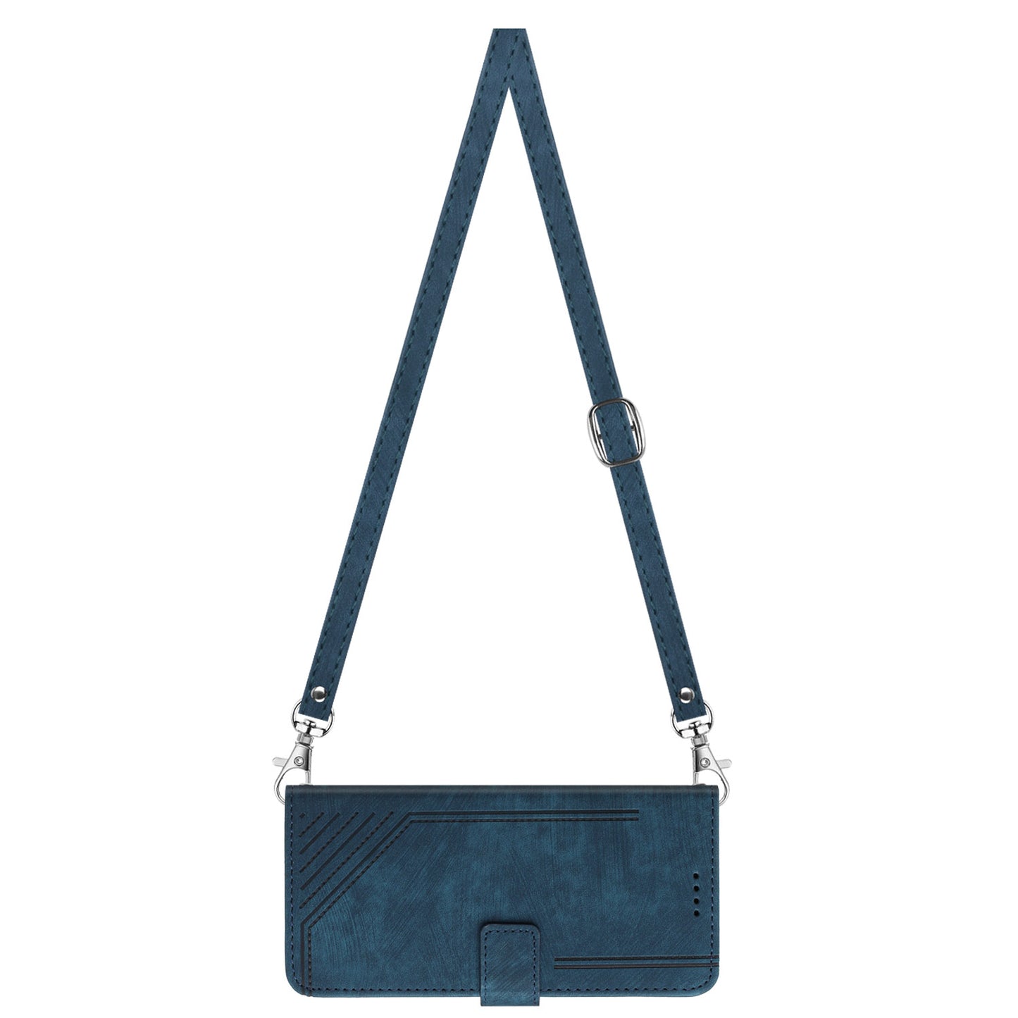 Leather Case for Realme C55 Lines Imprinted Viewing Stand Wallet Phone Cover with Shoulder Strap - Sapphire