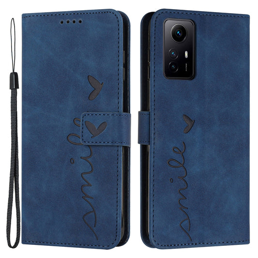 Uniqkart for Xiaomi Redmi Note 12S 4G Leather Phone Case Stand Imprinted Heart Wallet Skin-touch Cover - Sapphire